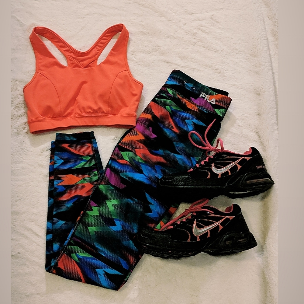 Fila Tri-color Running Pants and Orange Sports Bra